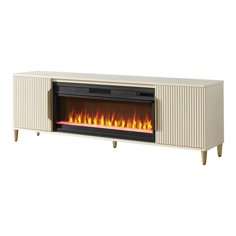 A Plus International Zanzibar Oyster Pearl Electric Fireplace TV Stand