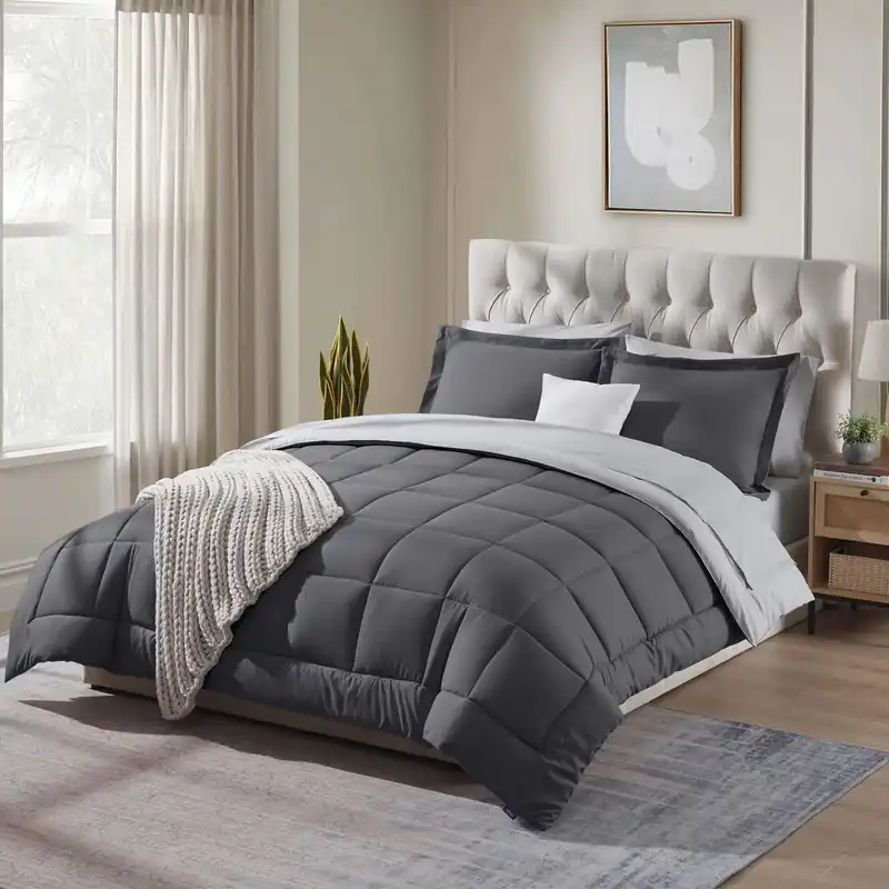 Sleeptone Gray 7-Piece Reversible Queen Comforter Set