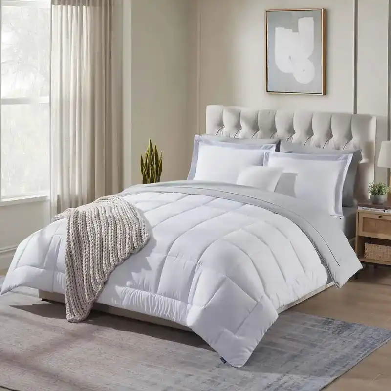 Sleeptone White/Light Gray Reversible Bed-in-a-Bag 5-Piece Bedding Set - Twin