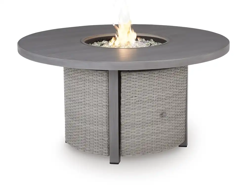 Ashley Half Moon Beach Outdoor Round Fire Pit Table in Gray