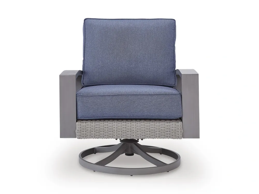 Ashley Half Moon Beach Outdoor Swivel Lounge Chair in Blue/Gray