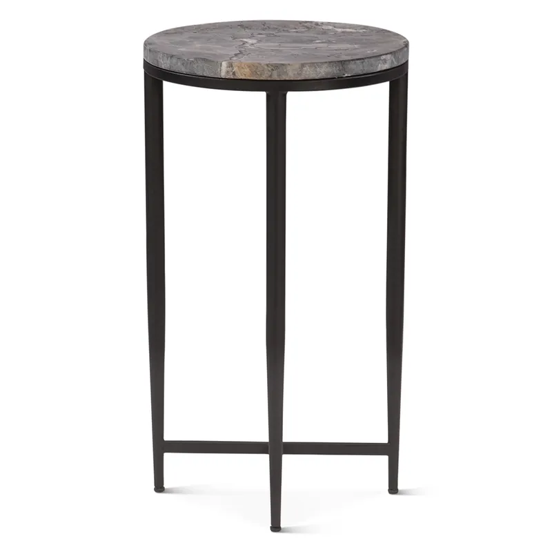 Home Trends and Design Calico Round Side Table with Gray Septarian Stone Top