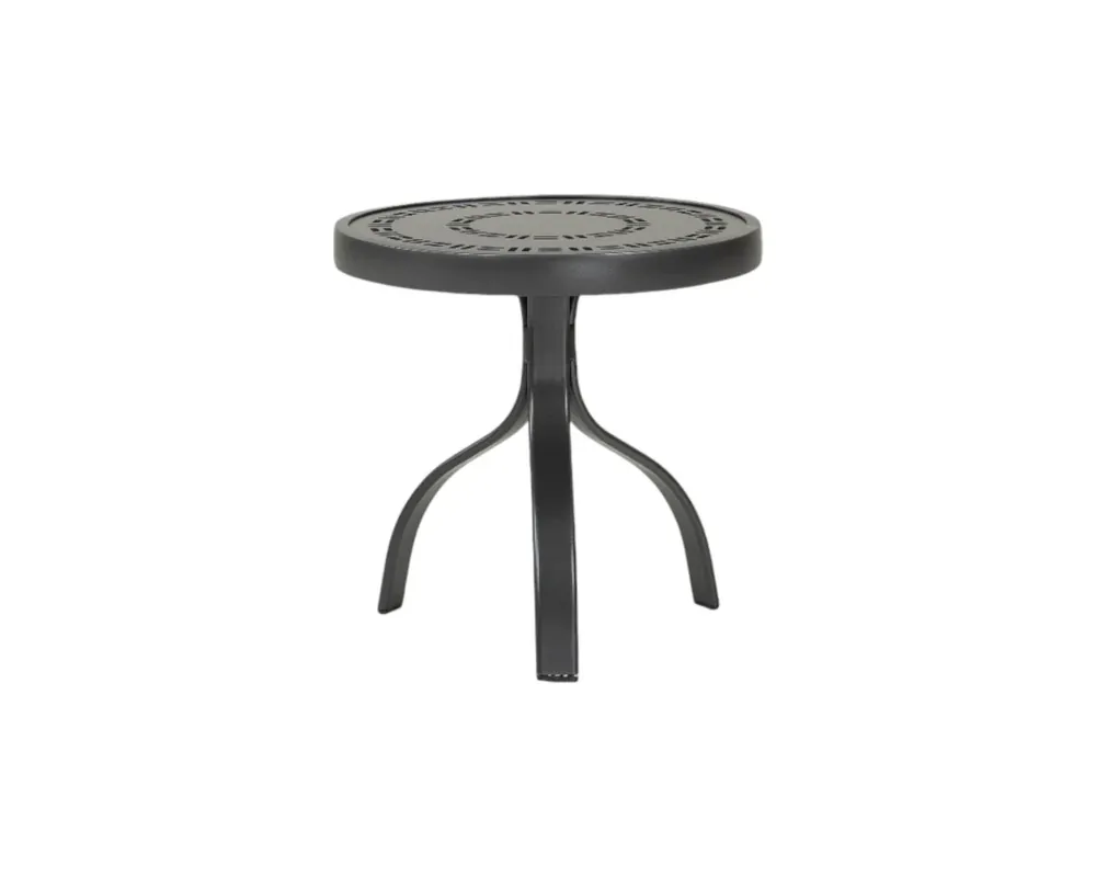 Woodard Trellis Round Outdoor End Table in Glimmer Gray