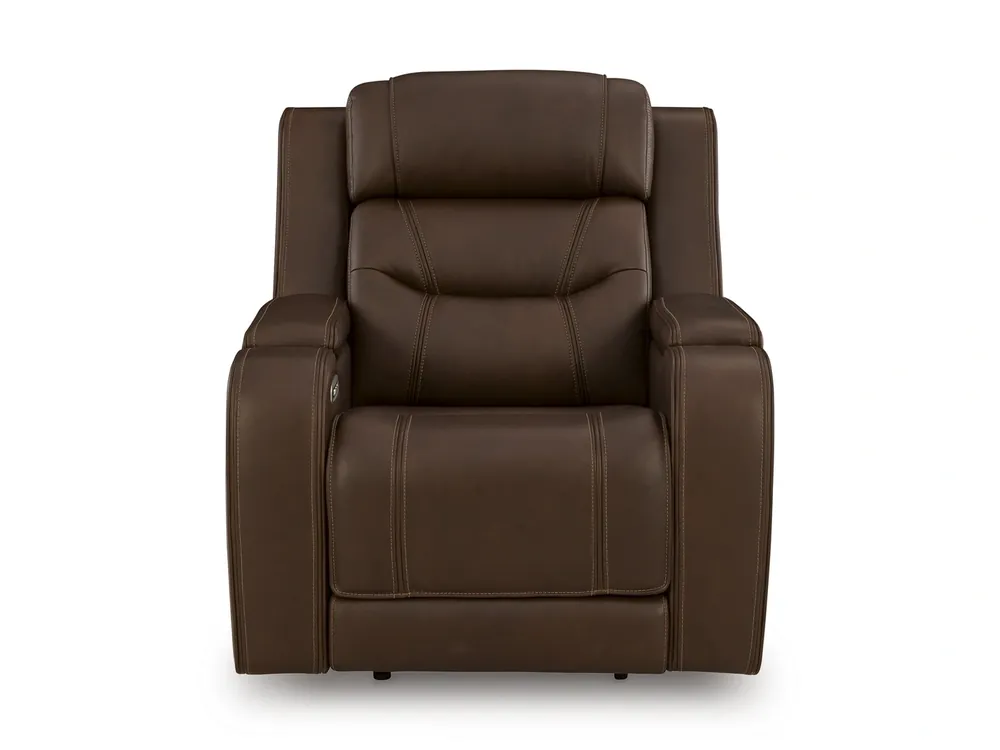 Ashley Knightington Leather Power Recliner with Sound System in Brown