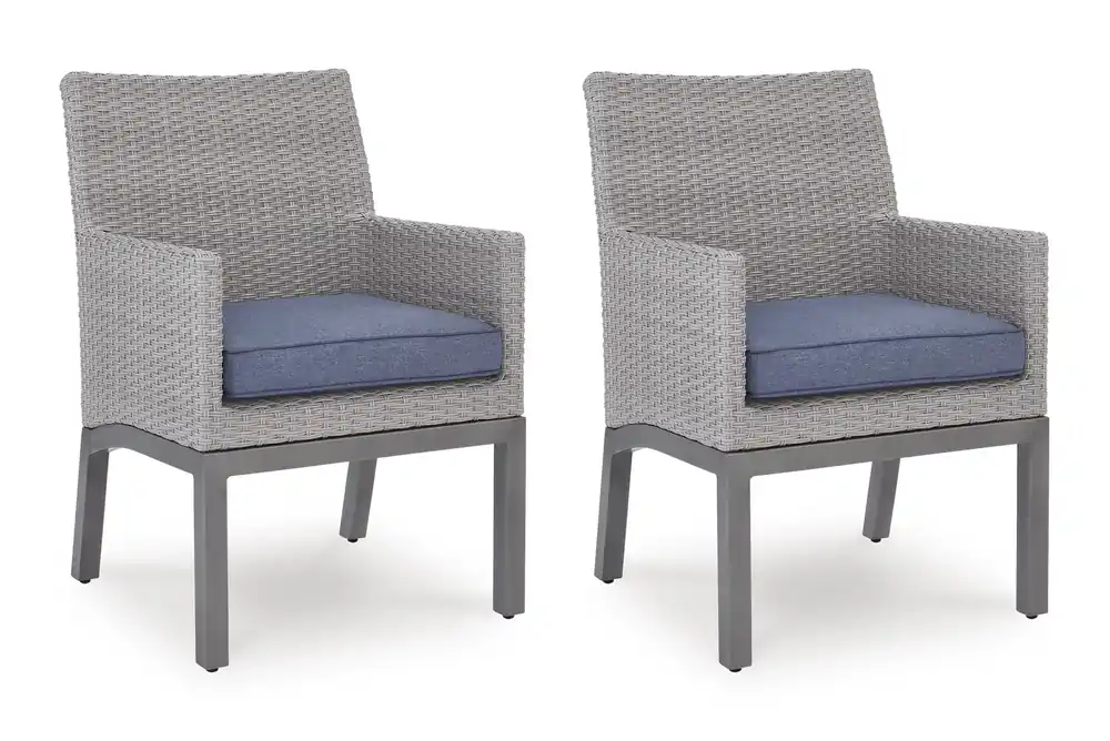 Ashley Half Moon Beach Outdoor Dining Arm Chair in Blue/Gray - Set of 2