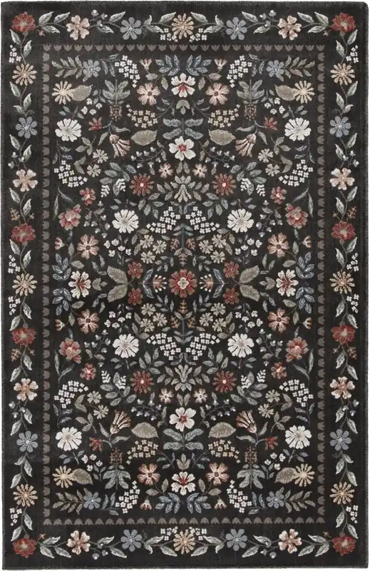 Central Oriental Rooted Laura Abbey Rug in Black - 5 x 8