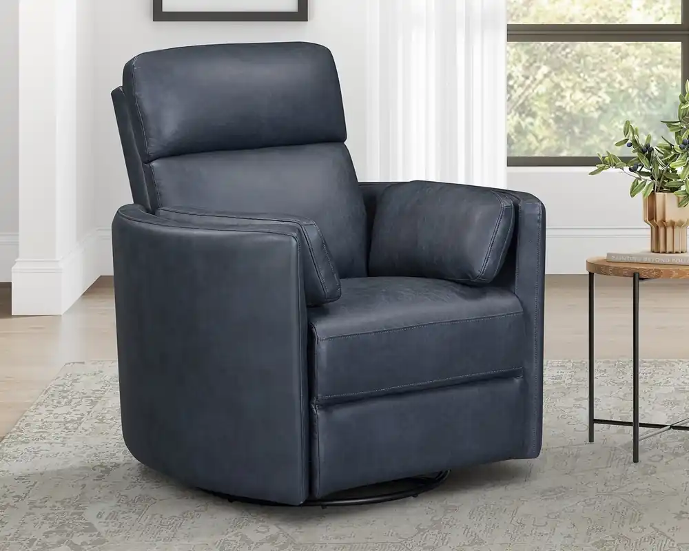 Parker House Radius Leather Power Swivel Glider Recliner in Vintage Navy