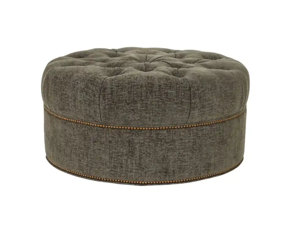 Smith Brothers 2130 Collection Round Ottoman with Casters in Olive Green