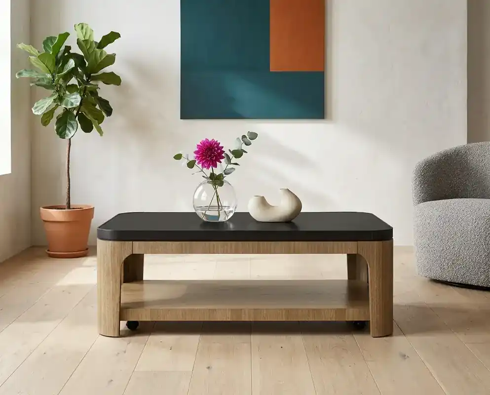 Bernards Furniture Calia Coffee Table with Black Glass Top