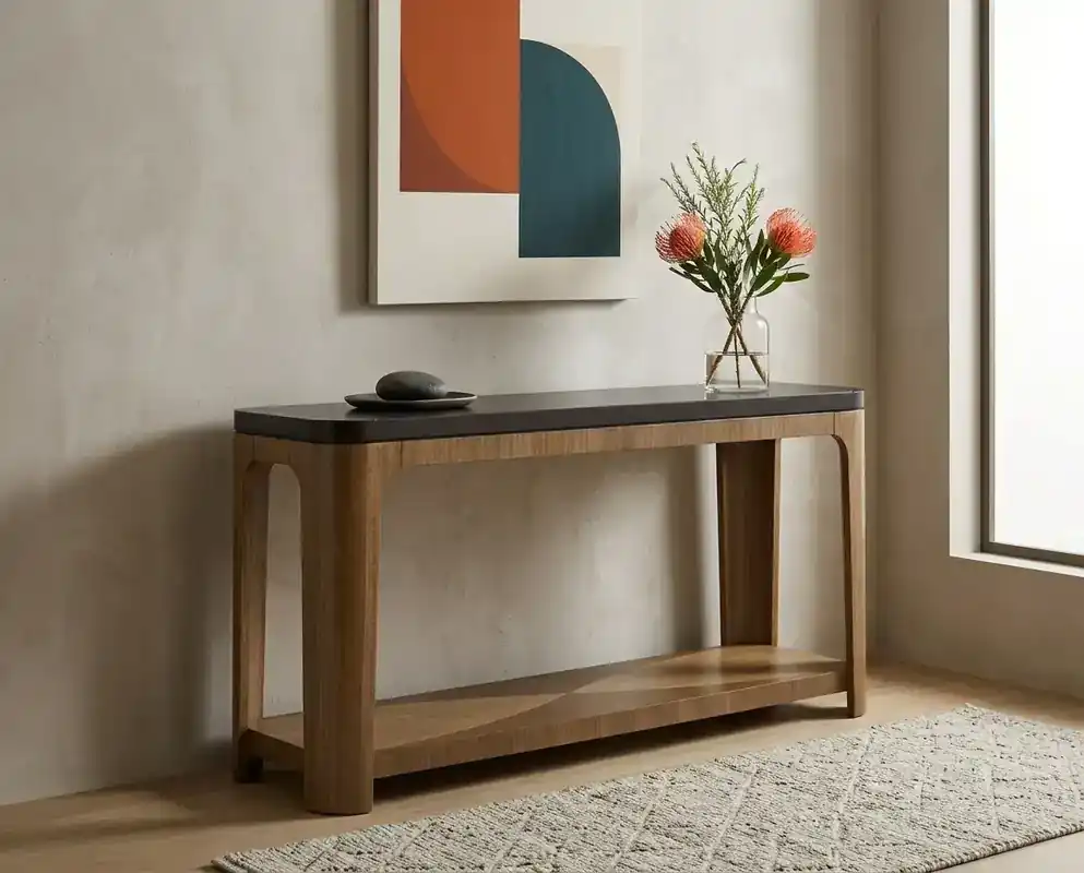 Bernards Furniture Calia Console Table with Black Glass Top