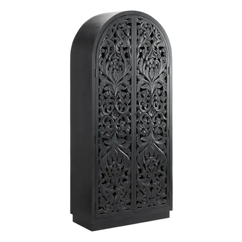 Crestview Collection Sable Arched Hand-Carved Cabinet in Black