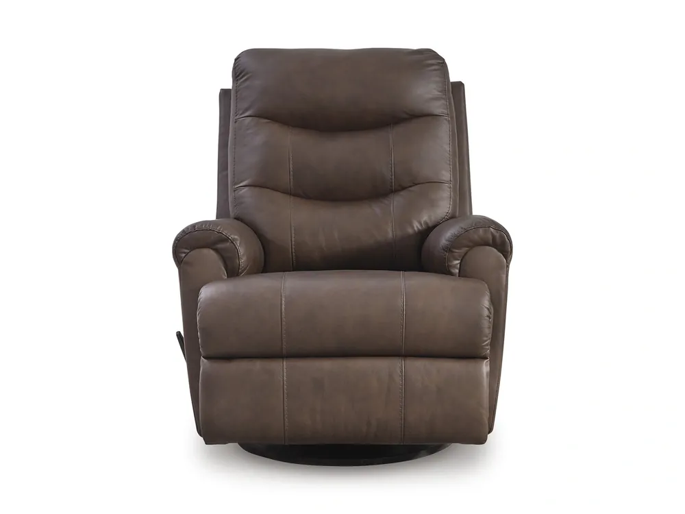 Ashley Flynwood Leather Swivel Glider Recliner in Espresso
