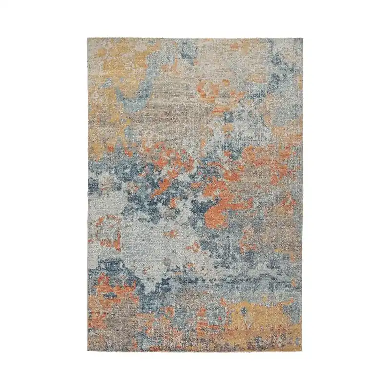 Ashley Wraylen Outdoor Rug in Blue/Orange - 5.3 x 7
