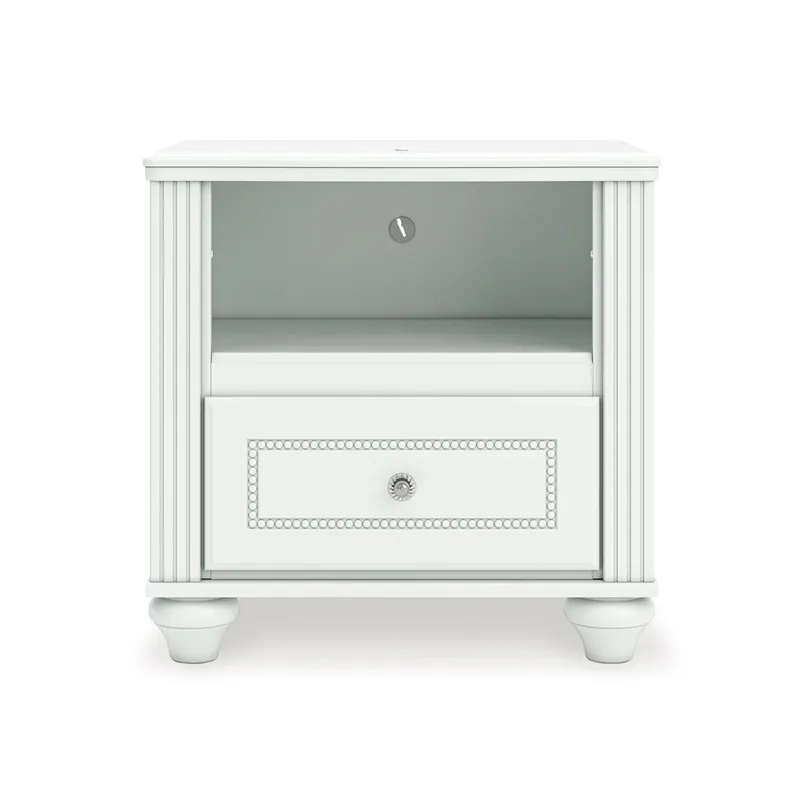 Ashley Kozlani 1-Drawer Nightstand with LED Lighting in White