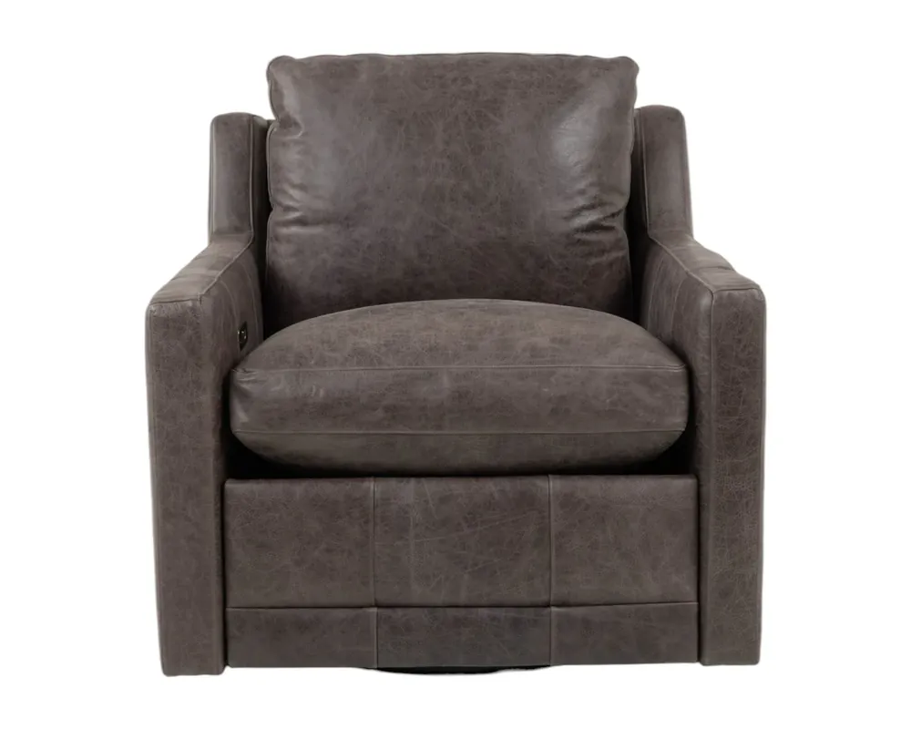 Rowe Furniture Sylvie Leather Power Swivel Reclining Chair in Colt Smoke
