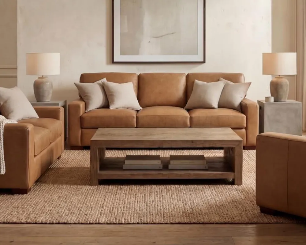 USA Leather 9950 Collection Leather Sofa in Pancho Camel