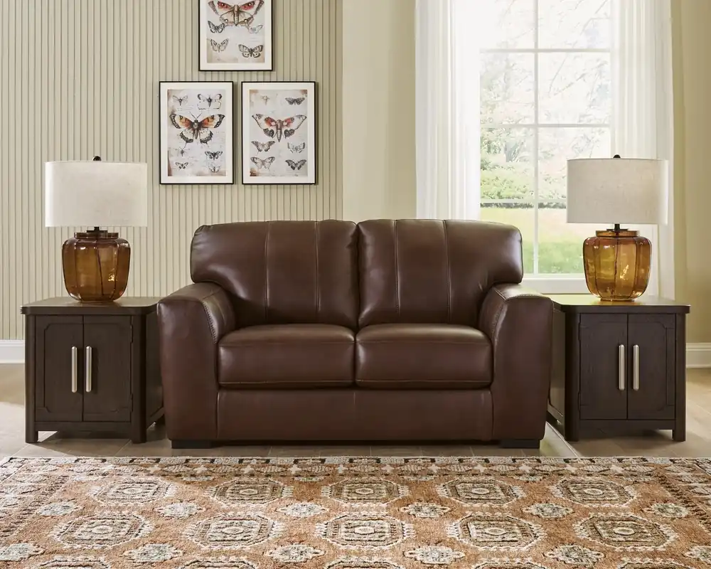Ashley Brogliano Leather Loveseat in Canyon Brown