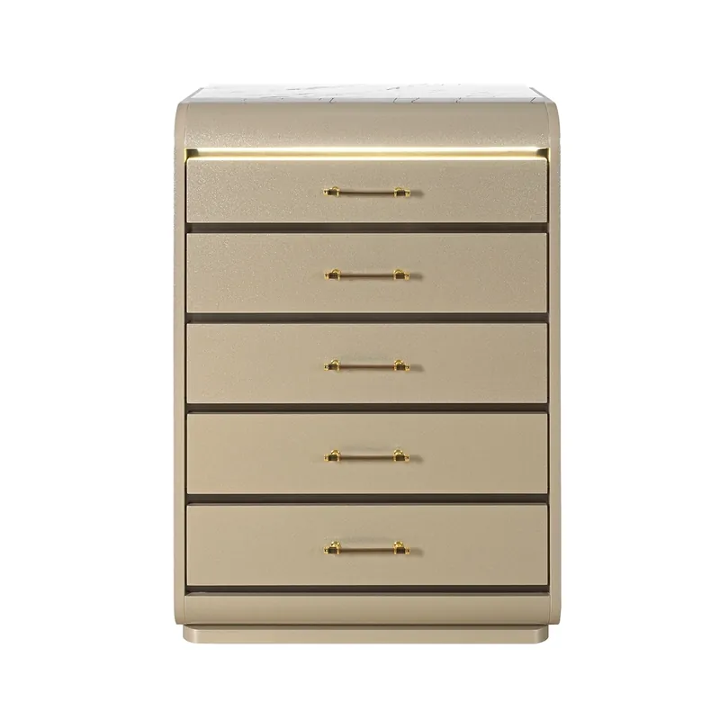 Global Genesis 5-Drawer Chest with LED Lights in Gold