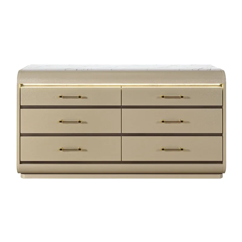 Global Genesis 6-Drawer Dresser with LED Lights in Gold