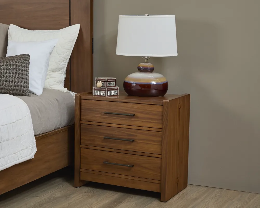 Flexsteel Lincoln 3-Drawer Nightstand in Warm Walnut