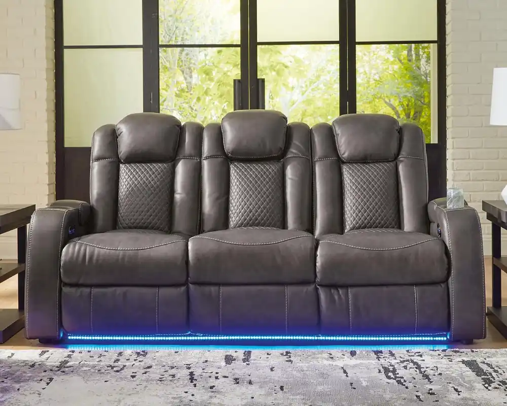 Ashley Fyne-Dyme Power Reclining Sofa with LED Lighting in Shadow