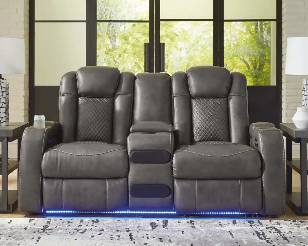 Ashley Fyne-Dyme Power Reclining Loveseat with Console in Shadow