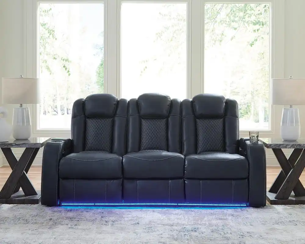 Ashley Fyne-Dyme Power Reclining Sofa with LED Lighting in Sapphire