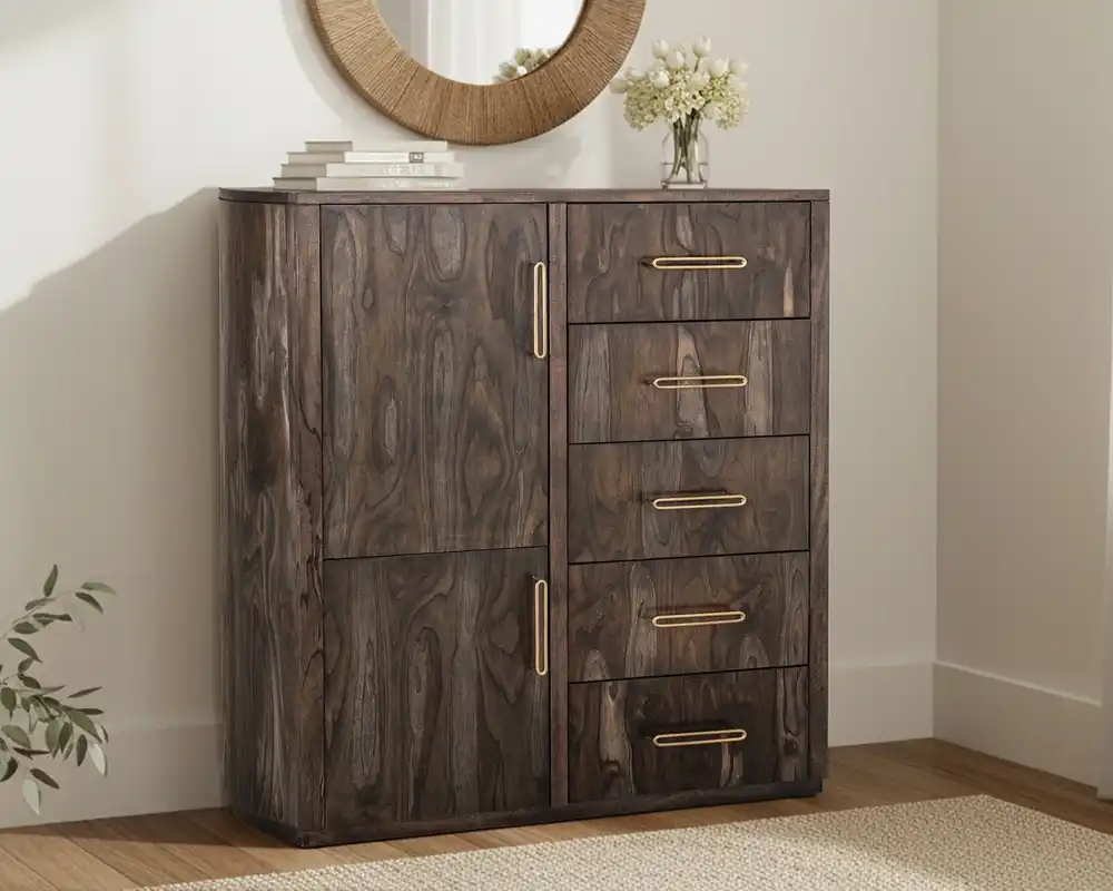 Int'l Furniture Balam 5-Drawer Gentlemans Chest in Black