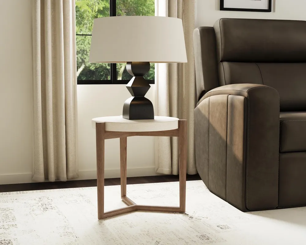 Flexsteel Verona Round End Table with White Stone Top