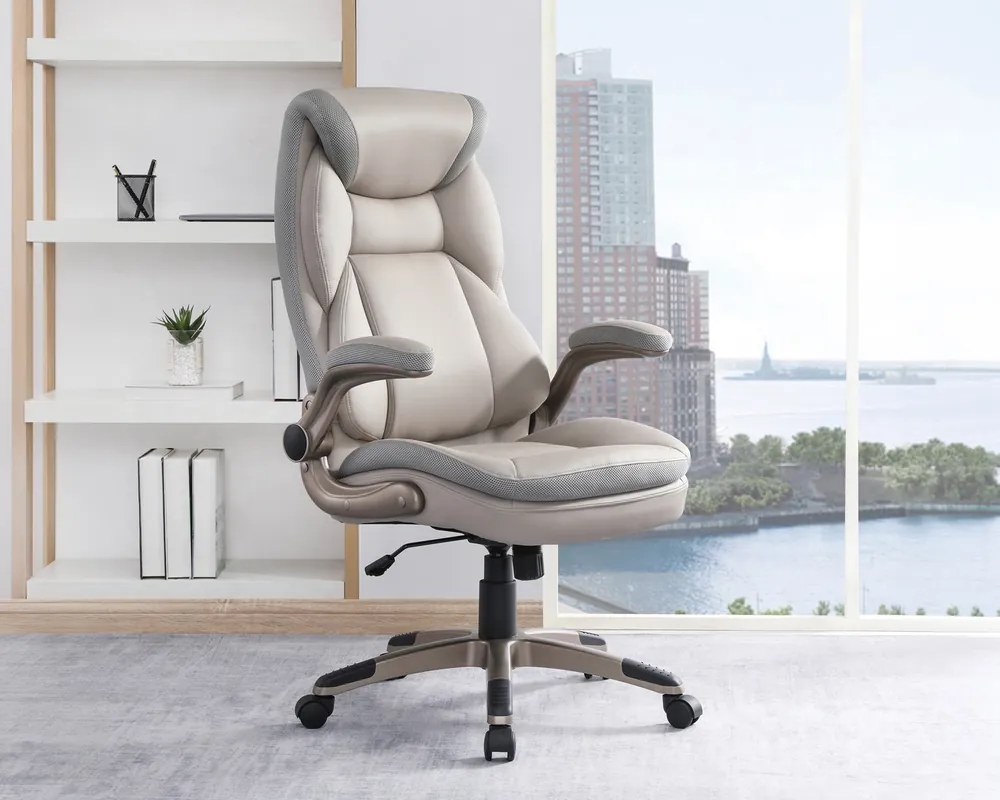 Officestar Products Executive Bonded Leather Office Chair in Taupe and Gray