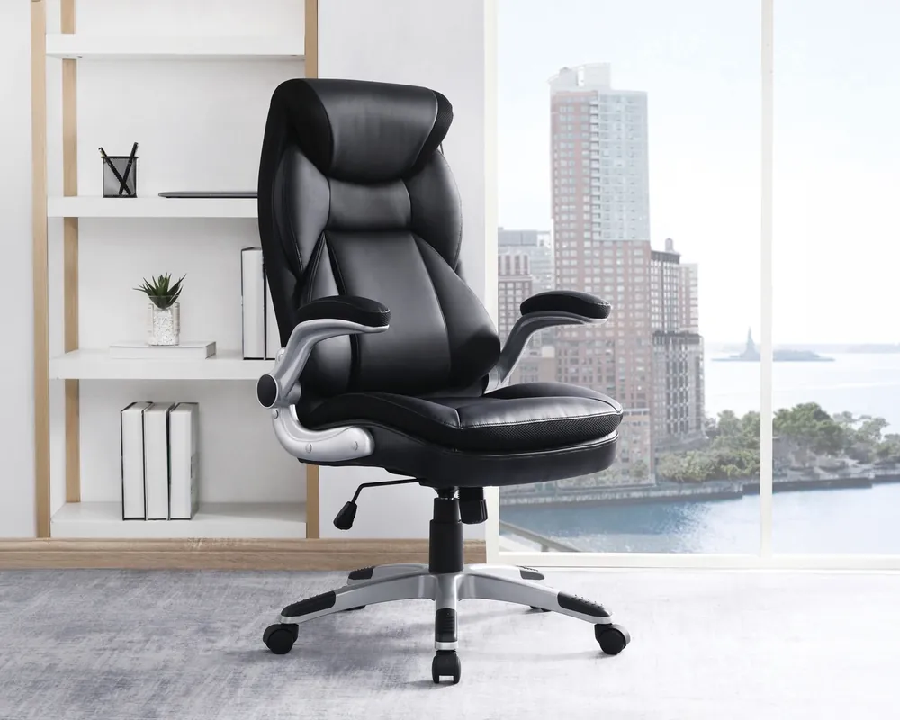 Officestar Products Executive Bonded Leather Office Chair in Black
