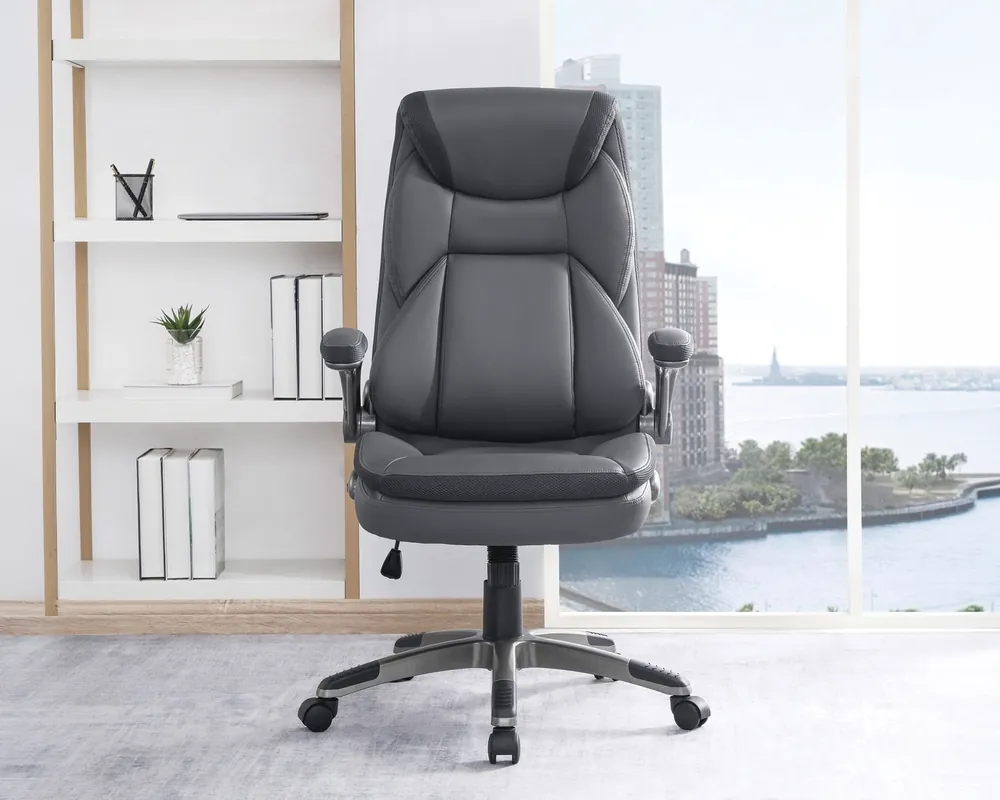 Officestar Products Executive Bonded Leather Office Chair in Gray