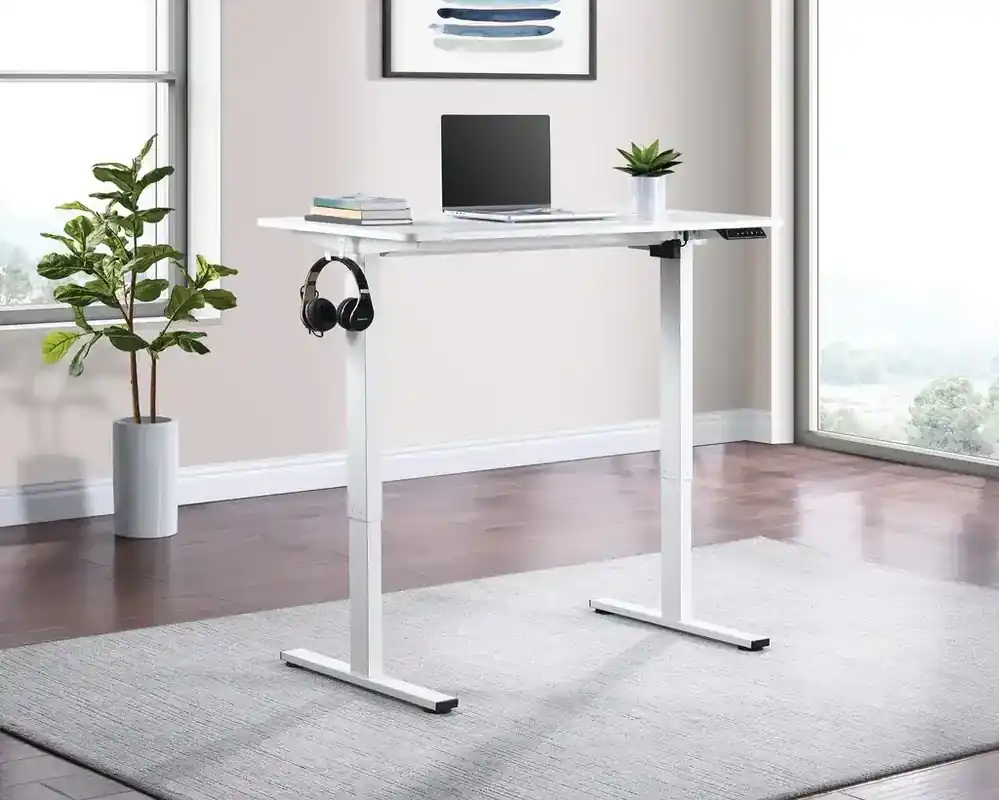 Officestar Products Primo Electric Sit/Stand Desk in White