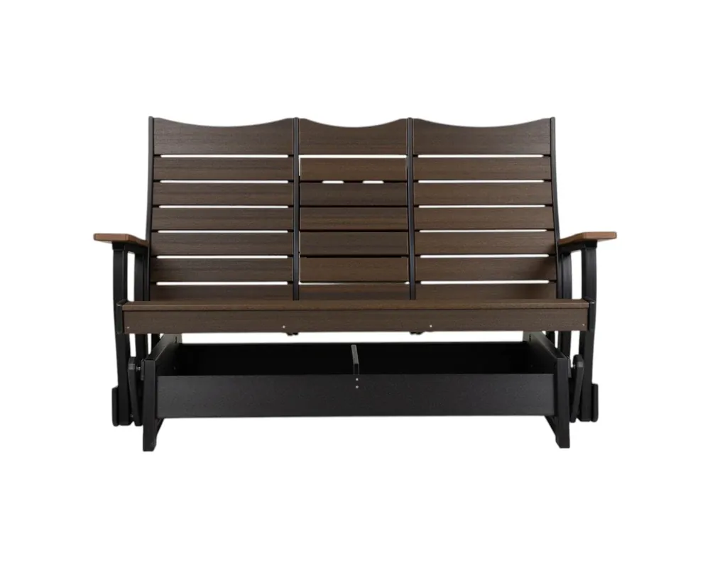 Amish Outdoors Contour Outdoor Balcony Glider Sofa in Brazilian Walnut/Black
