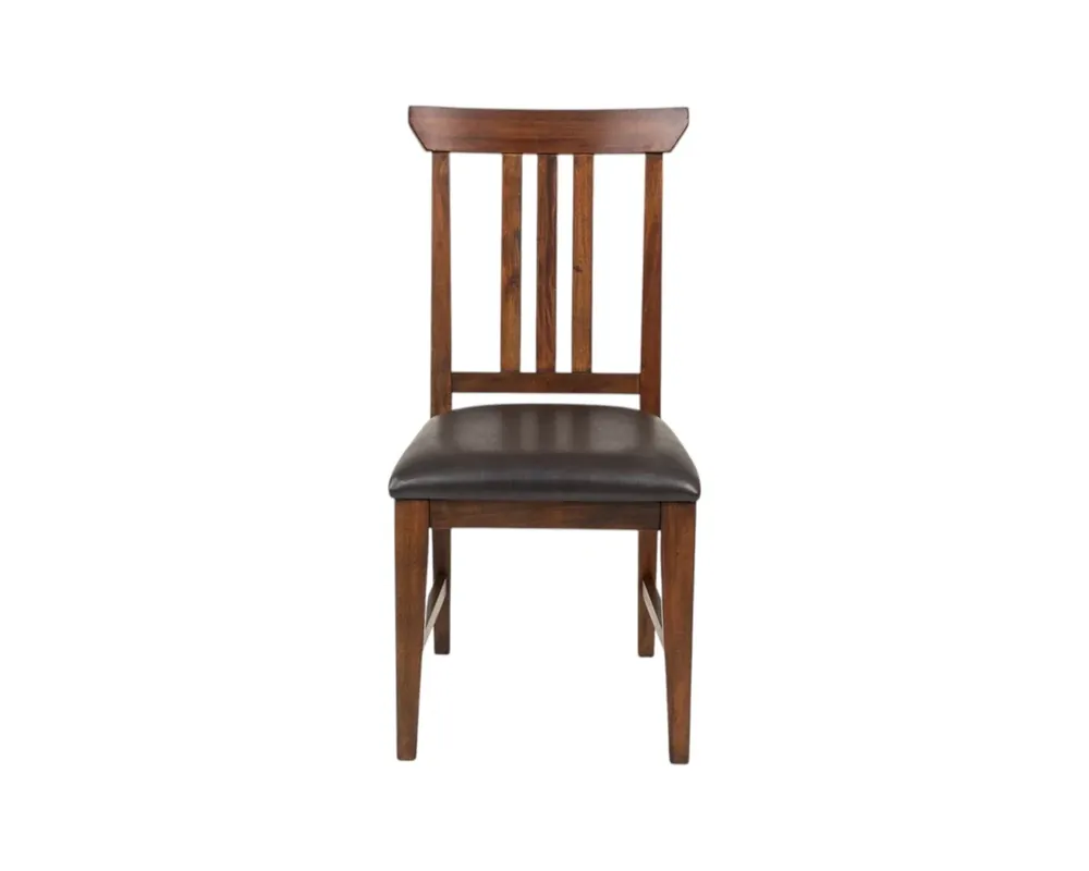 A America Cortez Slat-Back Dining Chair with Upholstered Seat in Saddle Brown