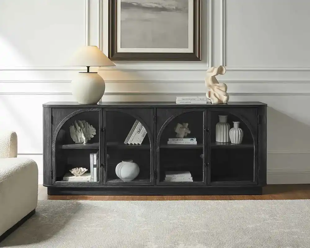 Martin Furniture Harper 4-Door TV Stand in Black - 80-Inch