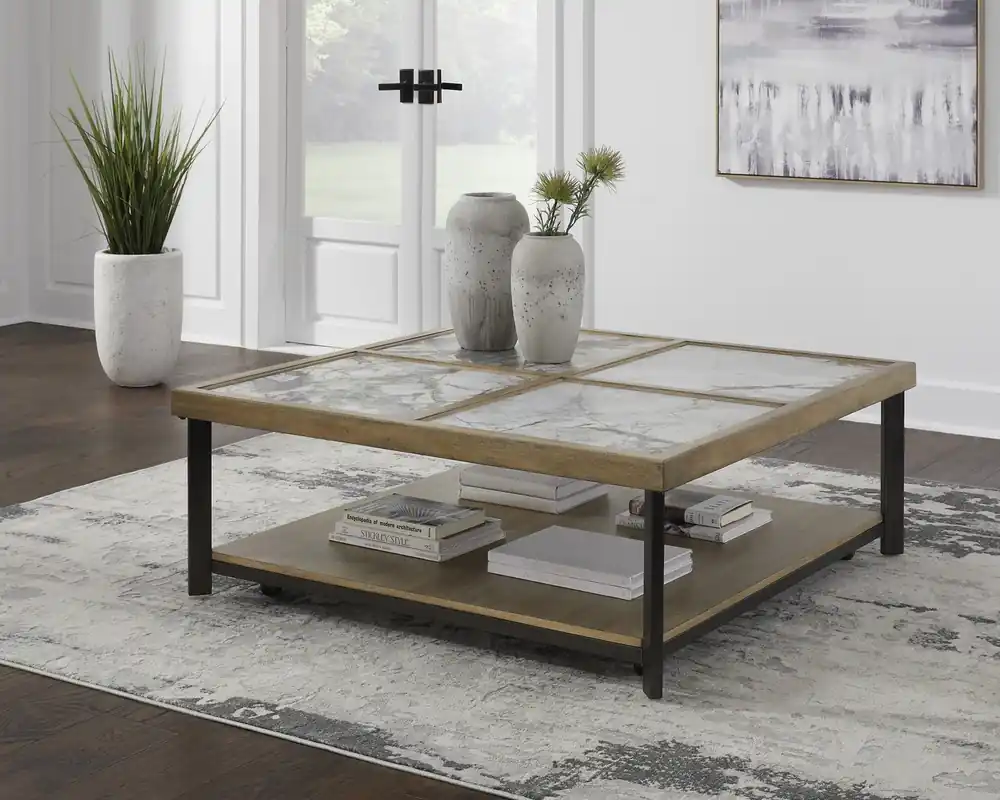 Ashley Montia Coffee Table with Sintered Stone Top and Casters