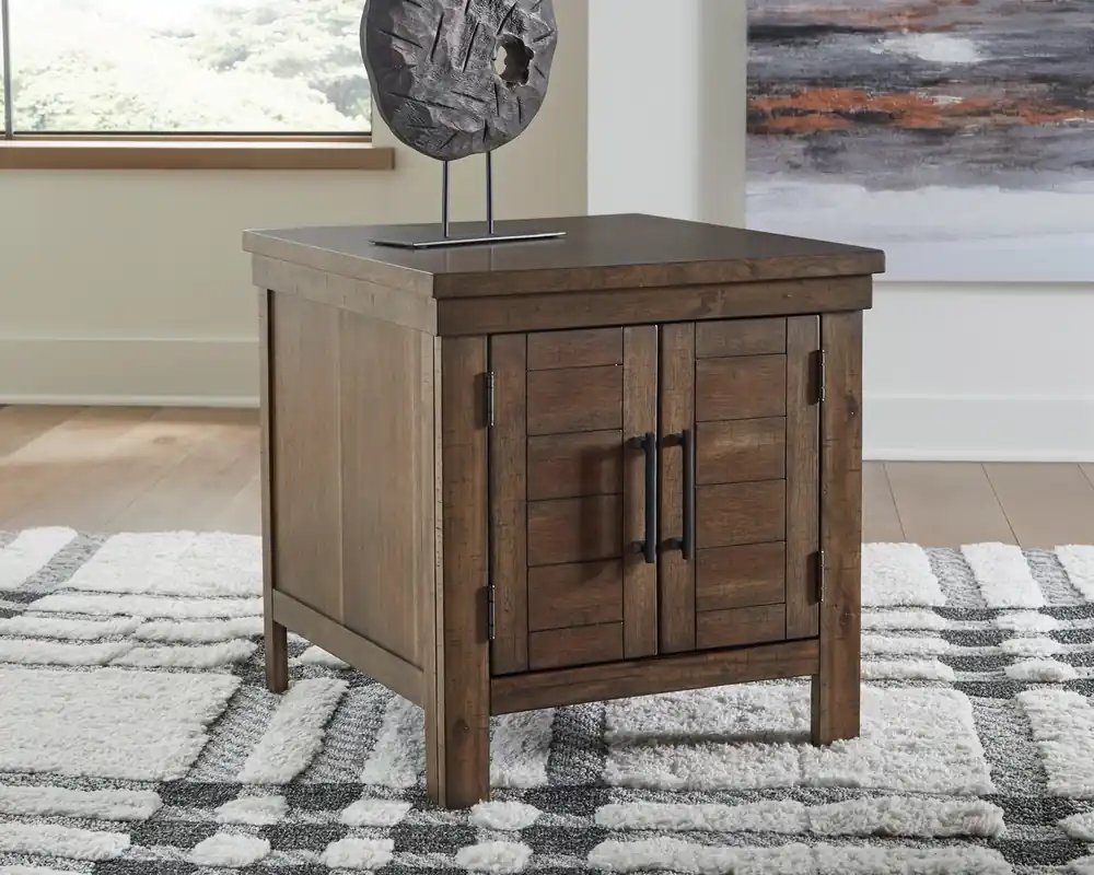 Ashley Moriville 2-Door End Table in Tobacco Brown