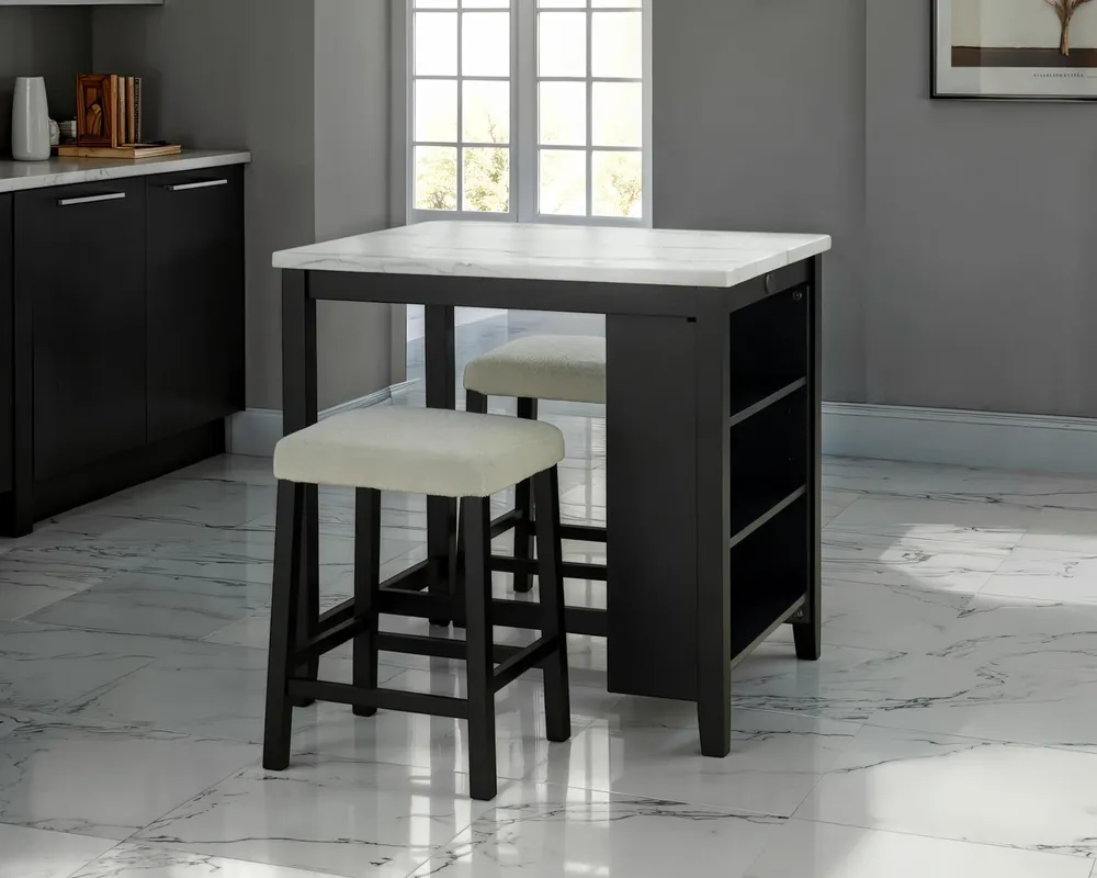 Furniture of America Chalcedony Counter Set in Black/White - 3-Piece
