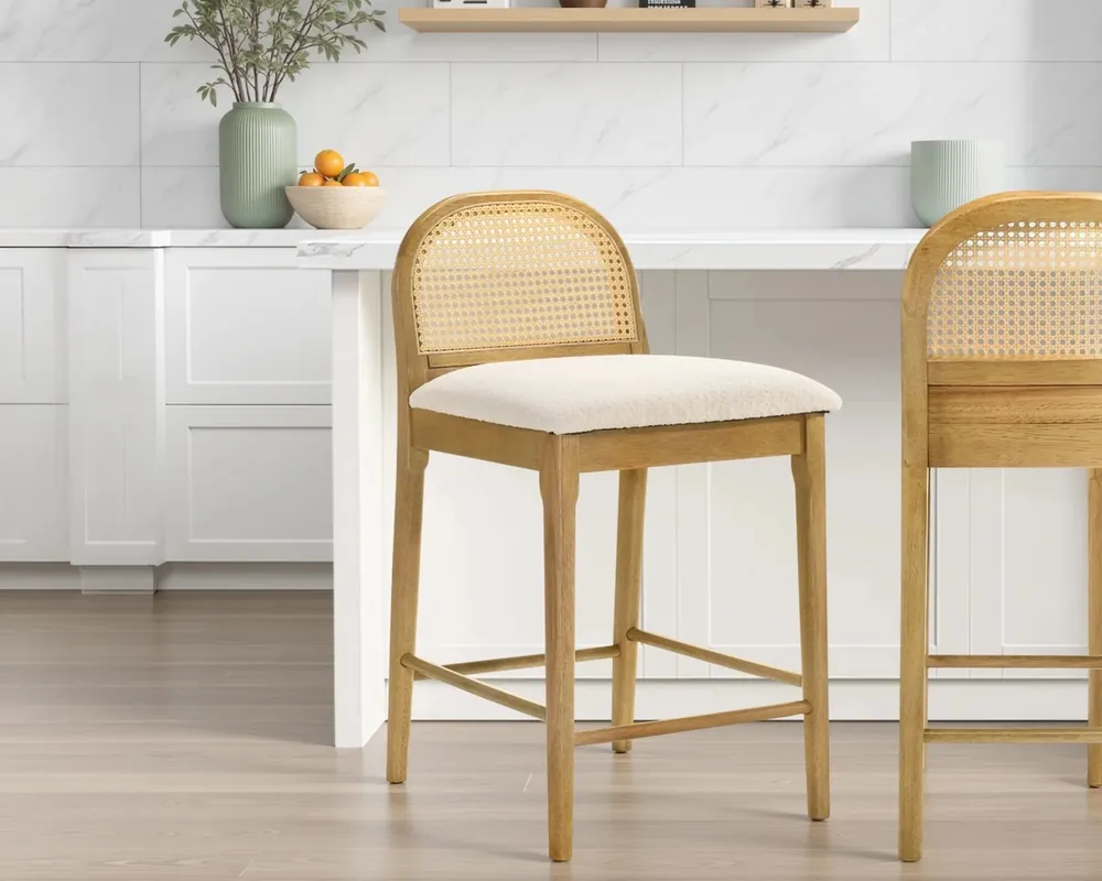 Armen Living Lucio Counter Stool in Amber Glow/White Boucle