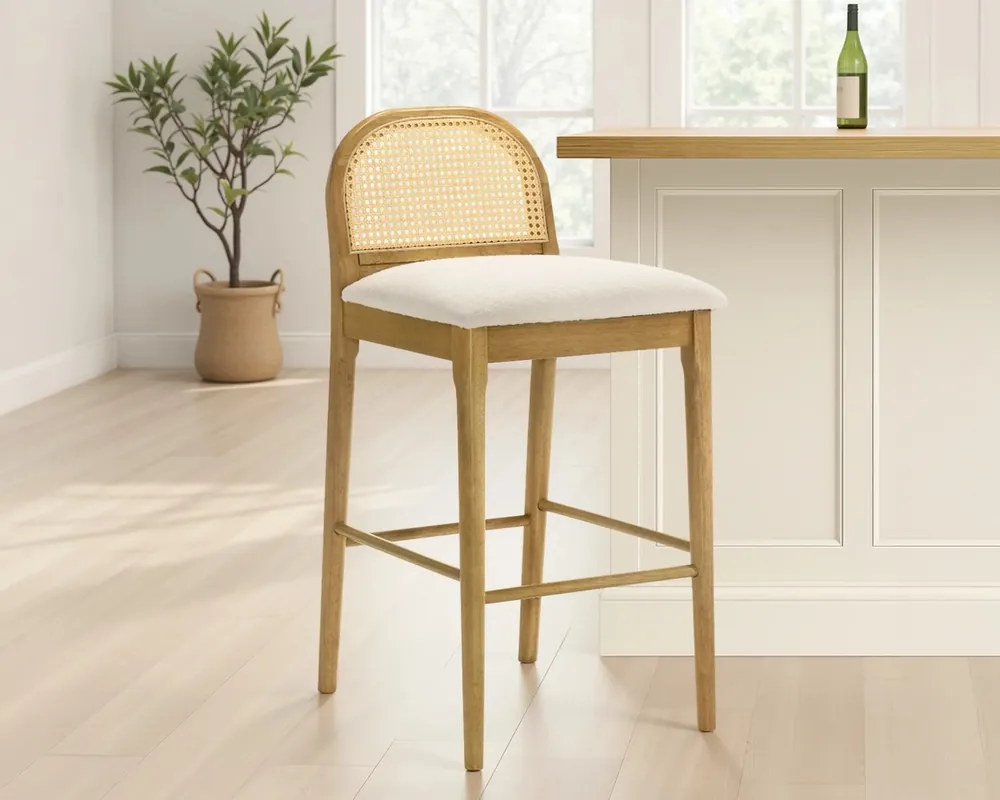 Armen Living Lucio Barstool in Amber Glow/White Boucle