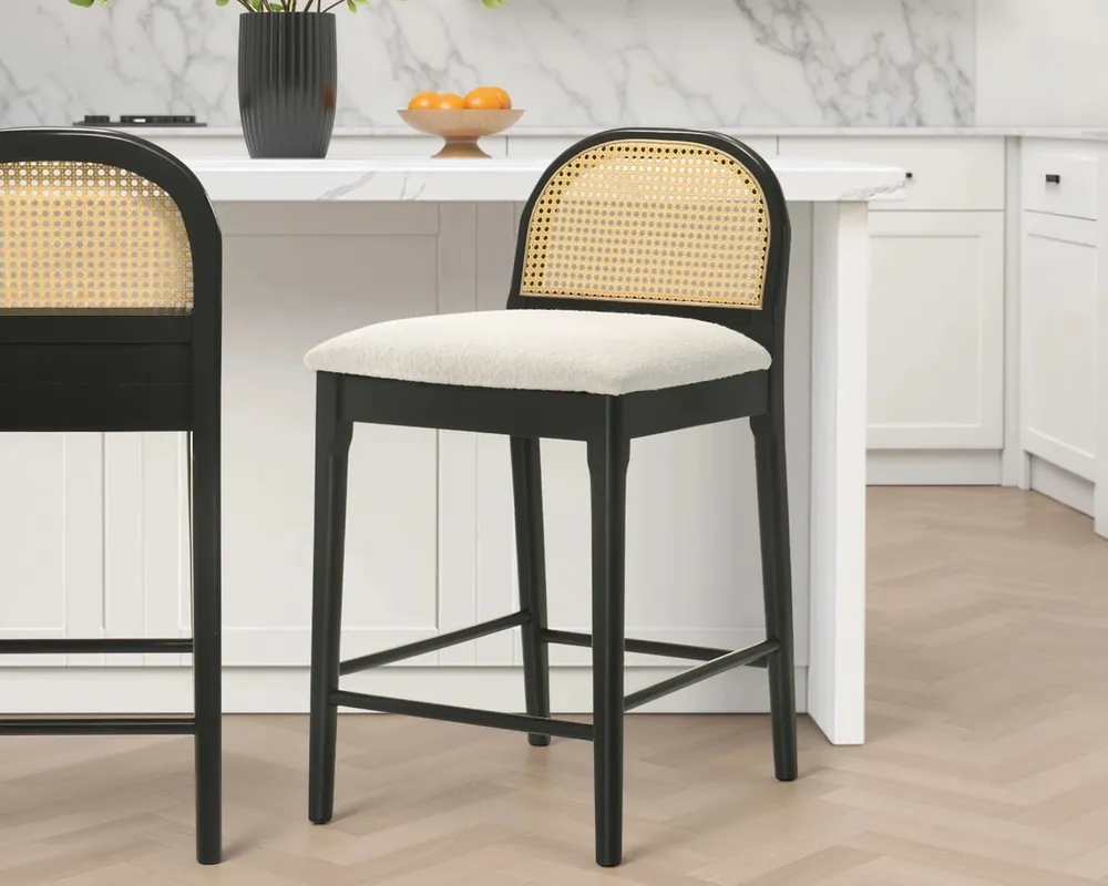 Armen Living Lucio Counter Stool in Black/White Boucle