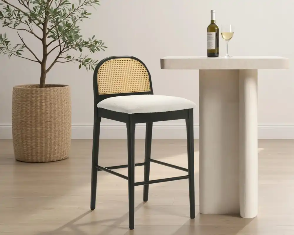 Armen Living Lucio Barstool in Black/White Boucle
