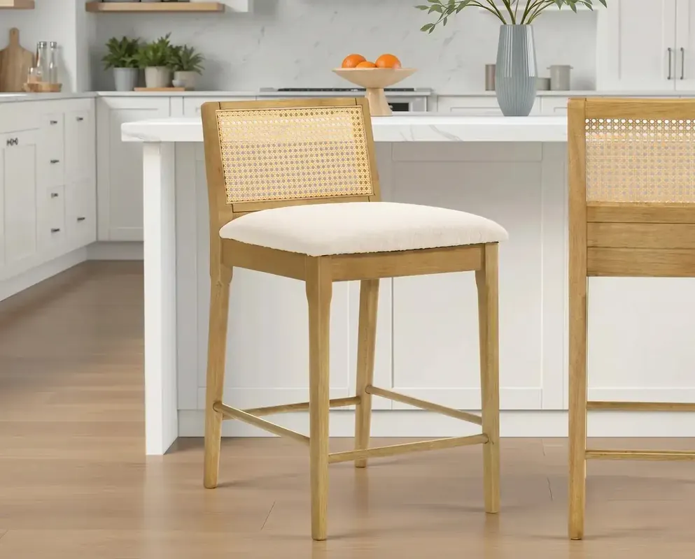 Armen Living Tobias Counter Stool in Amber Glow/White Boucle