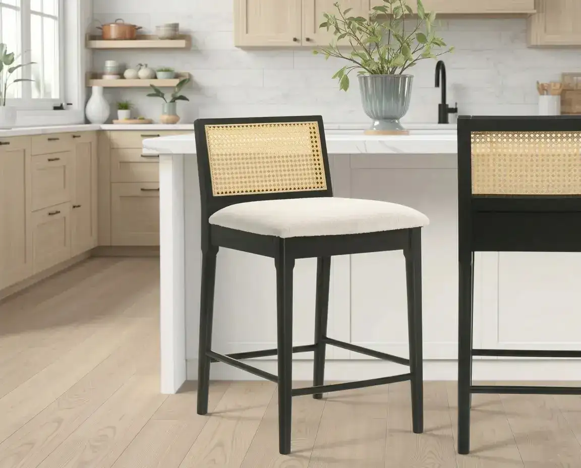 Armen Living Tobias Counter Stool in Black/White Boucle