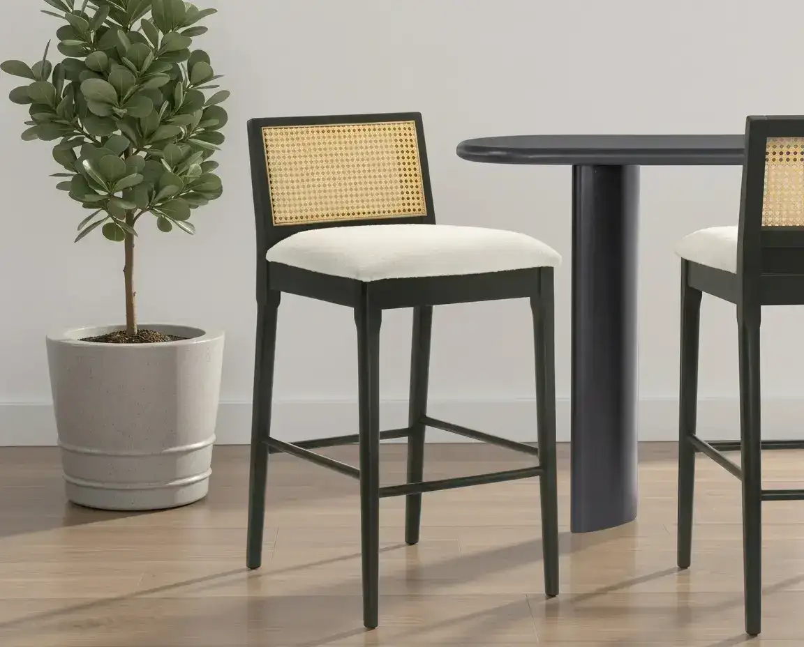 Armen Living Tobias Barstool in Black/White Boucle
