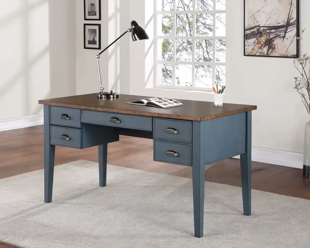 Martin Furniture Fairmont Half Pedestal Desk in Dusty Blue