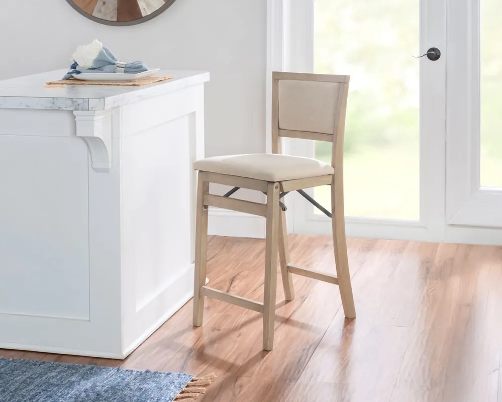 Linon Keira Folding Counter Stool in Gray Wash/Beige