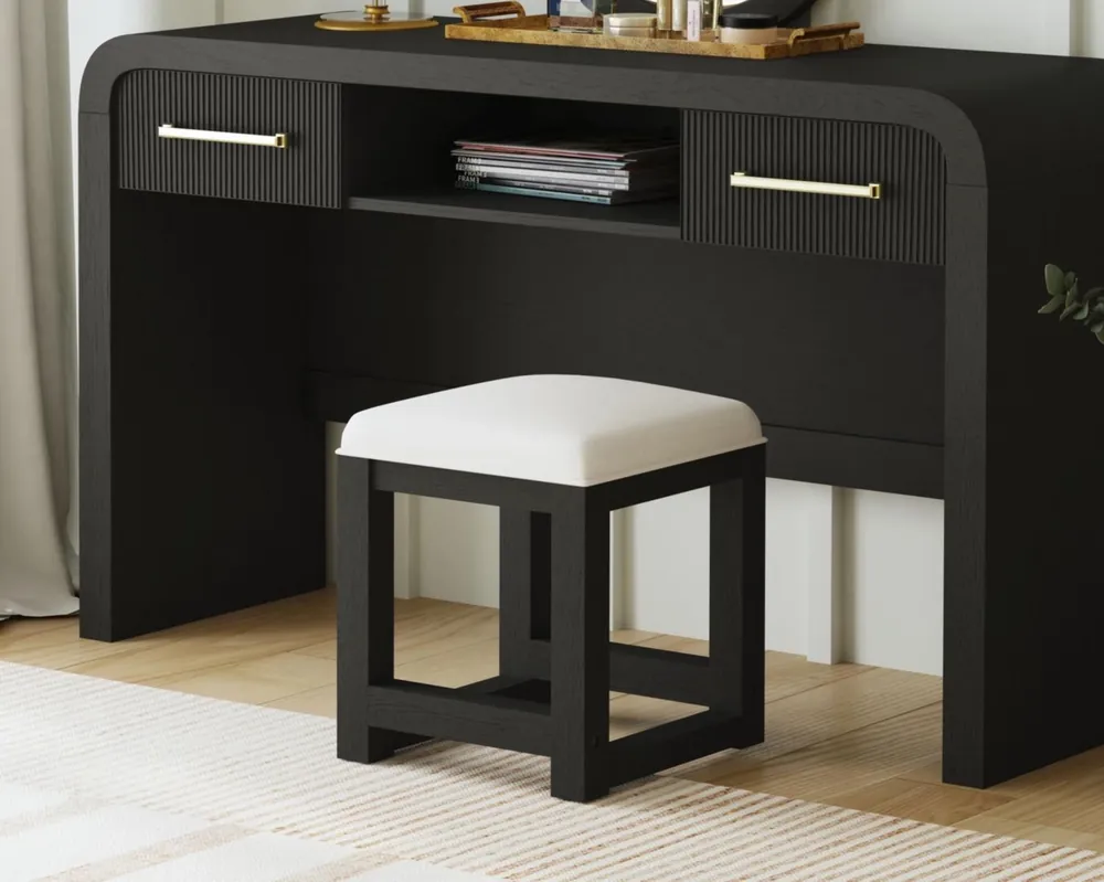 Elements Int'l Ridgemont Vanity Stool in Black
