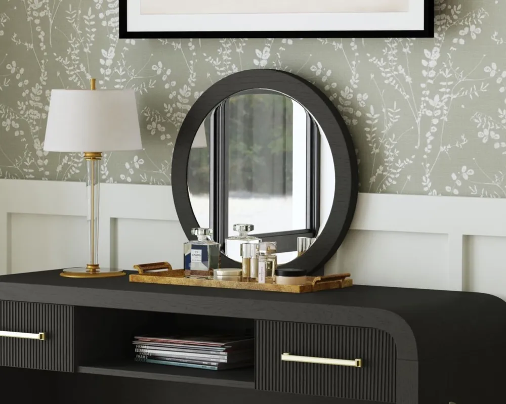 Elements Int'l Ridgemont Round Vanity Mirror in Black